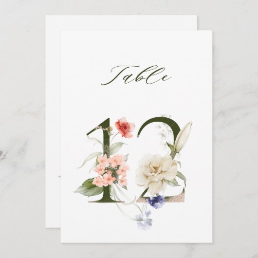 5x7 Botanisch bloemmotief Nummer 12, Tafelnummer (Voorkant / Achterkant)