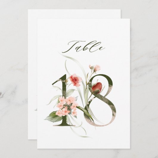 5x7 Botanisch bloemmotief Nummer 18, Tafelnummer (Voorkant / Achterkant)