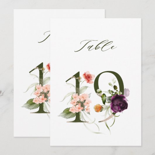 5x7 Botanisch bloemmotief Nummer 19, Tafelnummer (Voorkant / Achterkant)