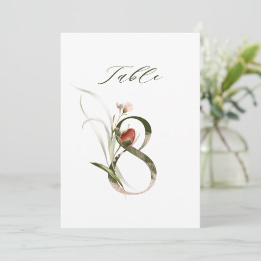 5x7 Botanisch bloemmotief Nummer 8, Tafelnummer (Staand voorkant)