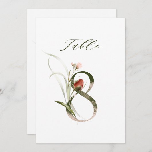 5x7 Botanisch bloemmotief Nummer 8, Tafelnummer (Voorkant / Achterkant)