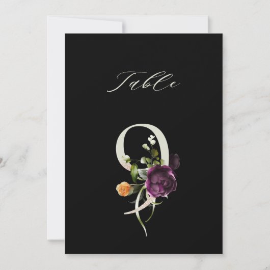 5x7 Botanisch Bloemmotief Tafelkaart 9, Zwart Kaart (Voorkant)
