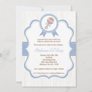5x7 Boy Blue Baby Rattle Baby shower Invitation Kaart