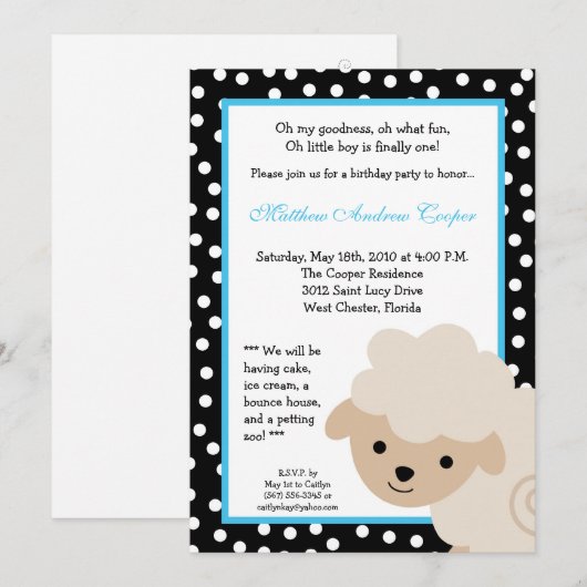 5x7 Boy Blue Boerderij Sheep Birthday Party Invita Kaart (Voorkant / Achterkant)