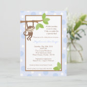 5x7 Boy Blue Monkey Oerwoud Baby shower Uitnodigin Kaart (Staand voorkant)