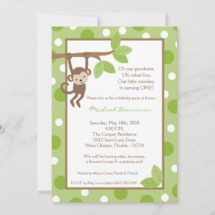 5x7 Boy Blue Monkey Oerwoud Birthday Uitnodiging