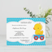 5x7 Boy Blue Polkadot Duck Baby shower Invitation Kaart (Staand voorkant)