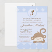 5x7 Boy Blue PolkaDot Monkey Birthday Uitnodiging (Voorkant / Achterkant)