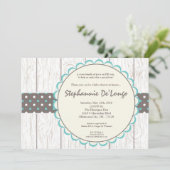 5x7 Boy Blue Polkadot Poke Baby shower Uitnodiging (Staand voorkant)