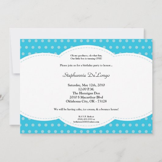 5x7 Boy Blue Polkadot Poke Birthday Uitnodiging (Voorkant)