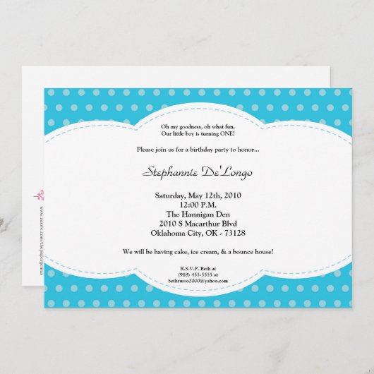 5x7 Boy Blue Polkadot Poke Birthday Uitnodiging (Voorkant / Achterkant)