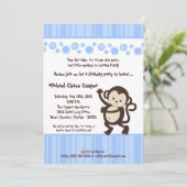5x7 Boy Blue Pop Monkey Verjaardagsuitnodiging Kaart (Staand voorkant)
