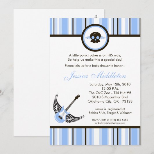 5x7 Boy Blue Punk Rocker Baby shower Uitnodiging (Voorkant / Achterkant)