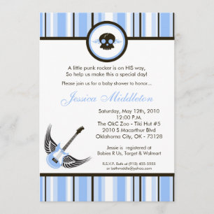 5x7 Boy Blue Punk Rocker Baby shower Uitnodiging