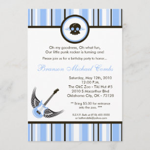 5x7 Boy Blue Punk Rocker Birthday Party Invitation Kaart