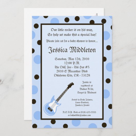 5x7 Boy Blue Rocker Guitar Baby shower Uitnodiging (Voorkant / Achterkant)
