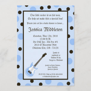 5x7 Boy Blue Rocker Guitar Baby shower Uitnodiging