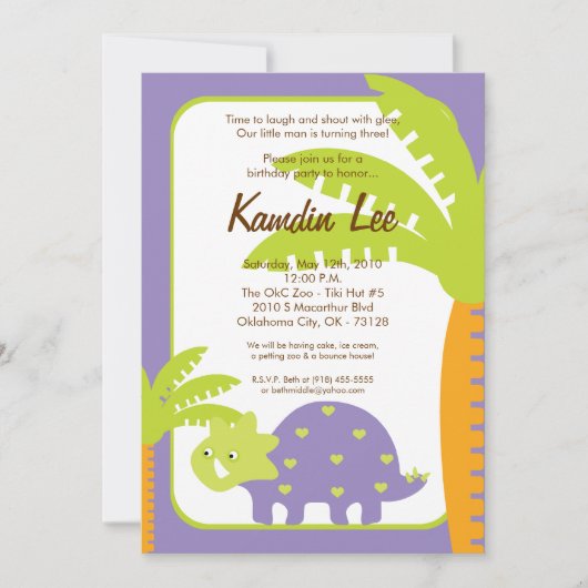 5x7 Boy Dinosaur Dino Birthday Uitnodiging (Voorkant)