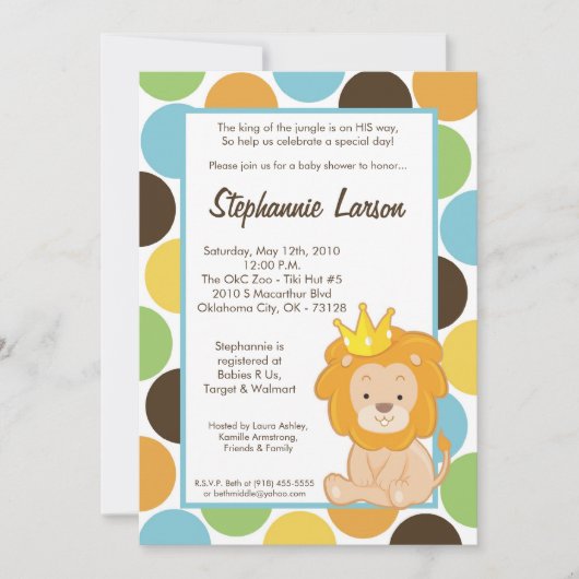 5x7 Boy King of the Oerwoud Baby shower Invitation Kaart (Voorkant)
