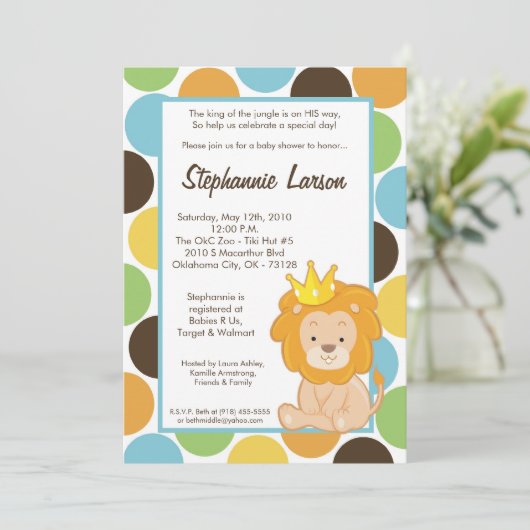 5x7 Boy King of the Oerwoud Baby shower Invitation Kaart (Staand voorkant)