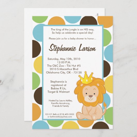 5x7 Boy King of the Oerwoud Baby shower Invitation Kaart (Voorkant / Achterkant)