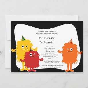 5x7 Boy Little Monsters Birthday Party Invitation Kaart