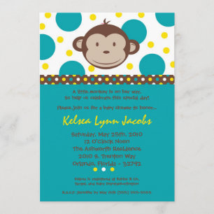 5x7 Boy Modern Mod Monkey Baby shower Uitnodiging