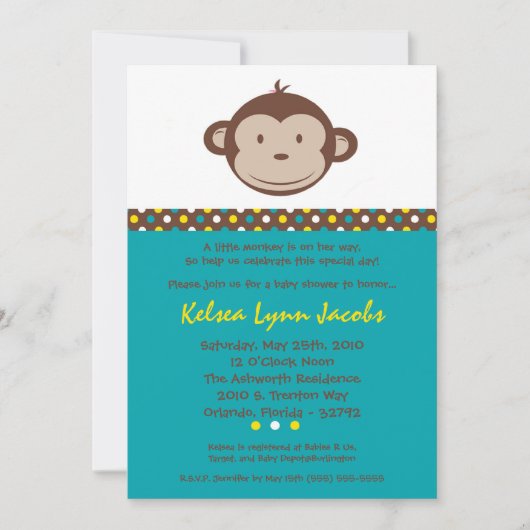 5x7 Boy Modern Mod Monkey Baby shower Uitnodiging (Voorkant)