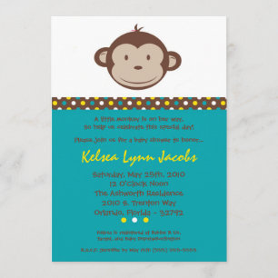 5x7 Boy Modern Mod Monkey Baby shower Uitnodiging