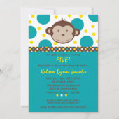 5x7 Boy Modern Mod Monkey Birthday Par Uitnodiging (Voorkant)