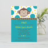 5x7 Boy Modern Mod Monkey Birthday Par Uitnodiging (Staand voorkant)