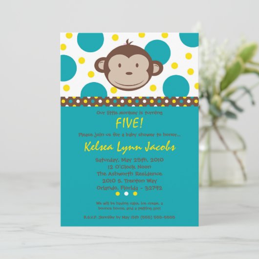 5x7 Boy Modern Mod Monkey Birthday Par Uitnodiging (Staand voorkant)