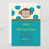 5x7 Boy Modern Mod Monkey Birthday Par Uitnodiging (Voorkant / Achterkant)