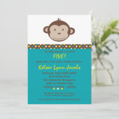 5x7 Boy Modern Mod Monkey Birthday Par Uitnodiging (Staand voorkant)