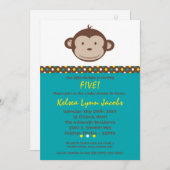 5x7 Boy Modern Mod Monkey Birthday Par Uitnodiging (Voorkant / Achterkant)