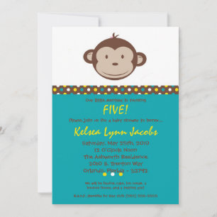 5x7 Boy Modern Mod Monkey Birthday Par Uitnodiging