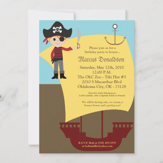 5x7 Boy Pirate Ship Birthday Party Invitation Kaart (Voorkant)