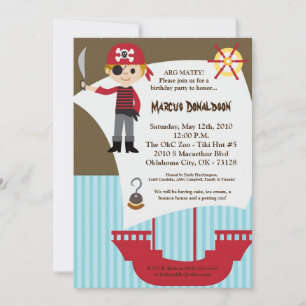 5x7 Boy Pirate Ship Birthday Party Invitation Kaart