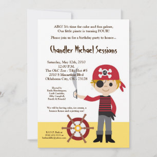 5x7 Boy Pirate Ship Birthday Party Invitation Kaart