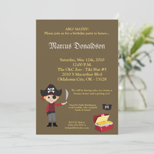 5x7 Boy Pirate Treasure Birthday Party Invitation Kaart (Staand voorkant)