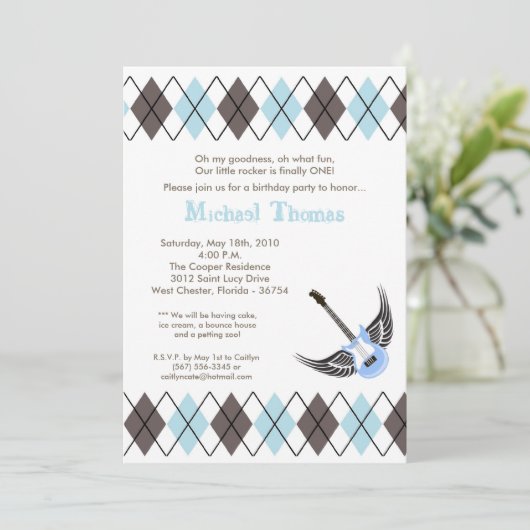 5x7 Boy Punk Rock Guitar Birthday Party Invitation Kaart (Staand voorkant)