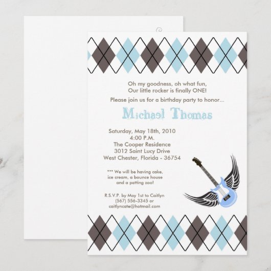 5x7 Boy Punk Rock Guitar Birthday Party Invitation Kaart (Voorkant / Achterkant)