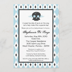 5x7 Boy Punk Rock Skull EMO Baby shower Invitation Kaart
