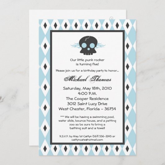 5x7 Boy Punk Skull EMO Birthday Party Invitation Kaart (Voorkant / Achterkant)