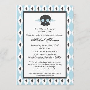 5x7 Boy Punk Skull EMO Birthday Party Invitation Kaart