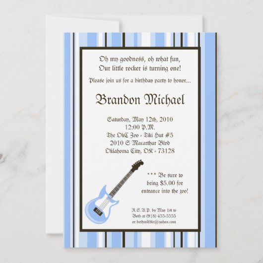 5x7 Boy Rocker Guitar Birthday Party Invitation Kaart (Voorkant)