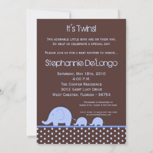 5x7 Boy Twins Mod Elephant Baby shower Invitation Kaart