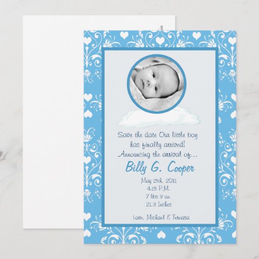 5x7 Boys Circle PHOTO over aankondiging van geboor (Voorkant / Achterkant)