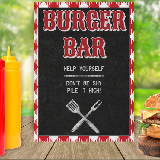 5x7 BQ Birthday Burger Bar Teken voor backyard BBQ Poster
