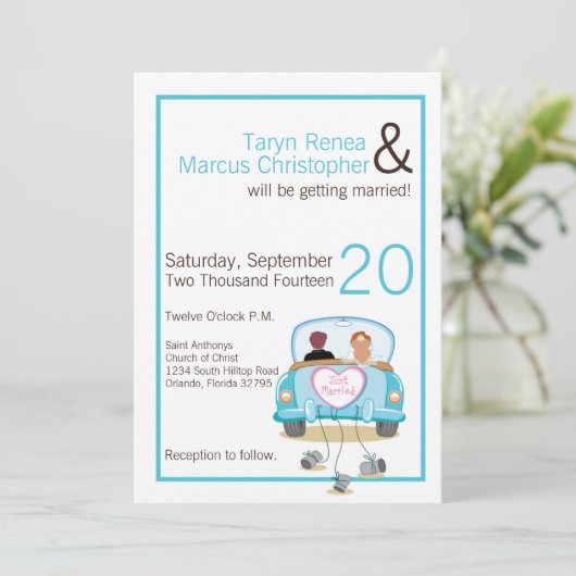 5x7 bruid bruidegom auto blikjes bruiloft uitnodig kaart (Staand voorkant)